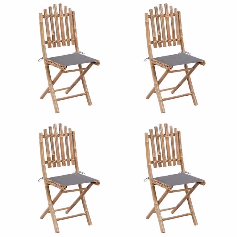 Set da pranzo da giardino in bambù da 5 pezzi con tavolo rotondo pieghevole e cuscini, colori marrone e grigio