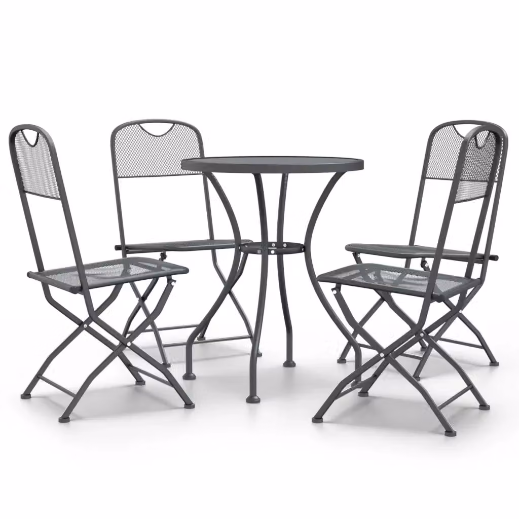 Set da pranzo per giardino vidaXL in acciaio verniciato a polvere antracite con tavolo rotondo pieghevole e 4 sedie – 2