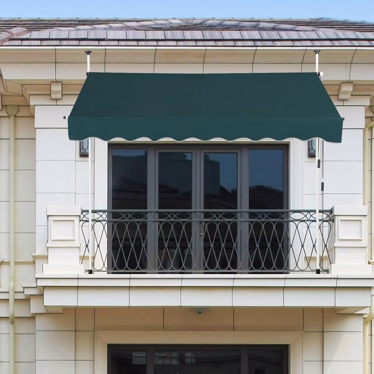 Tenda da sole retrattile e telescopica Costway in alluminio e poliestere, parasole impermeabile con protezione UV e manovella, colore verde