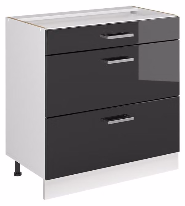 Mobiletto base per cucina Vicco R-Line Antracite lucido/Bianco 80 cm con 3 cassetti senza piano di lavoro, Model 72327