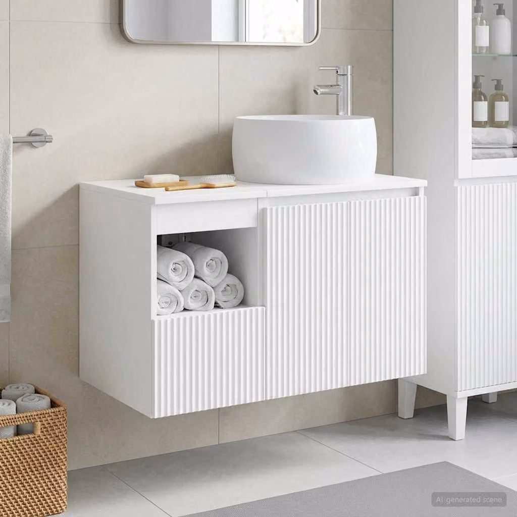 Set di mobili per il bagno moderno vidaXL composto da mobile sottolavabo e pensile in legno MDF bianco opaco