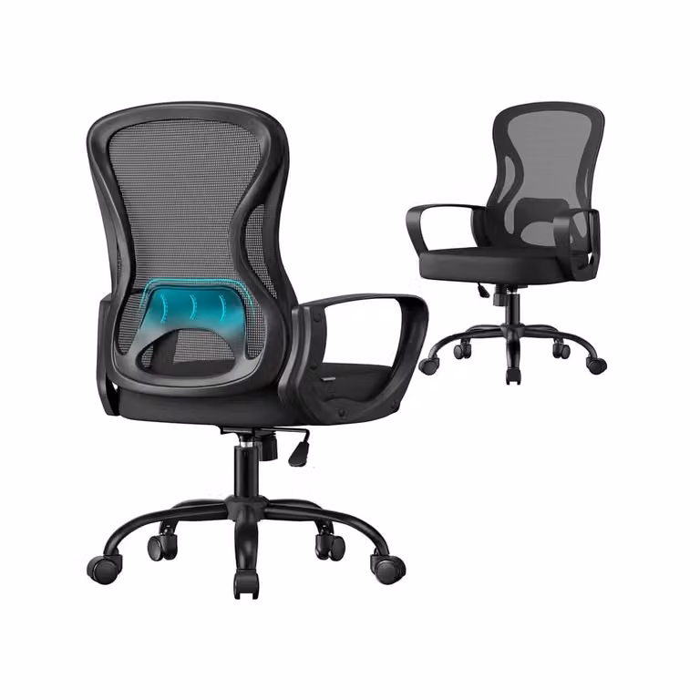 Sedia Ufficio Ergonomica con Schienale in Rete, Nero Inchiostro / Braccia fissa