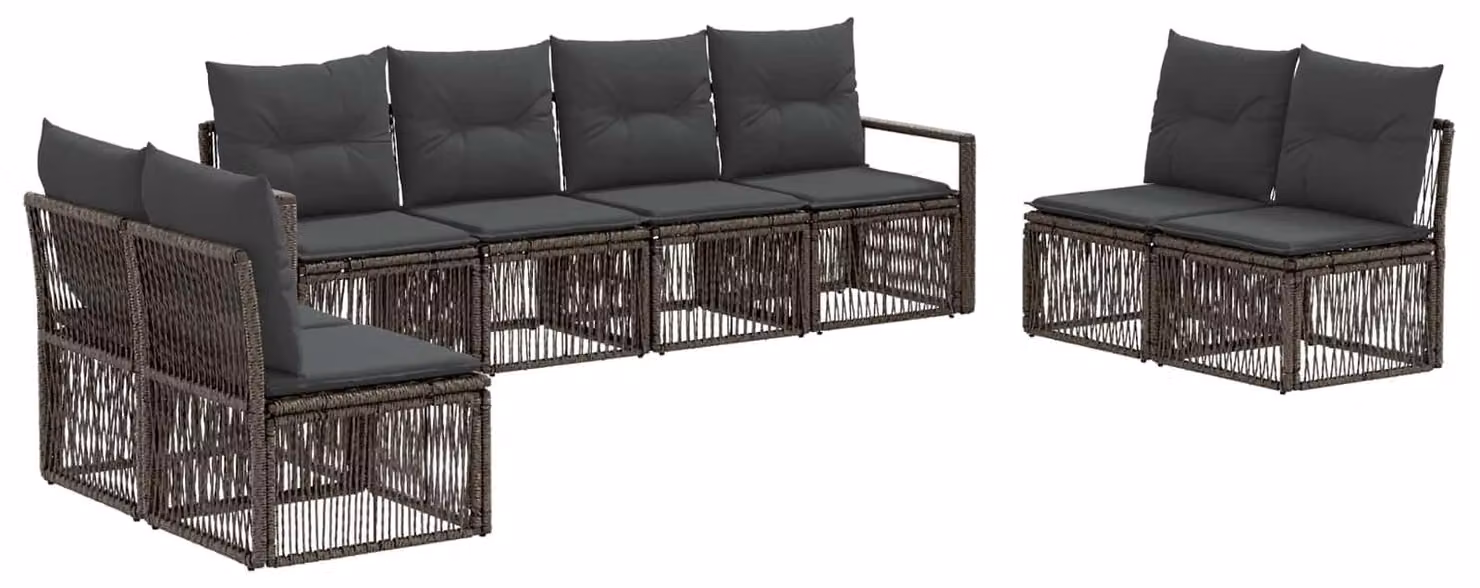 Set da giardino composto da 8 pezzi, colore grigio, realizzato in rattan sintetico