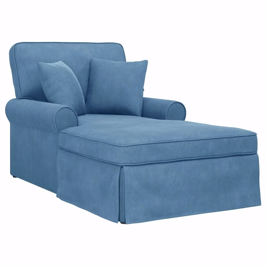 vidaXL Chaise Longe Moderna in Tessuto a Costine Blu con Gonna e Cuscini, Set da 3 Pezzi – 2