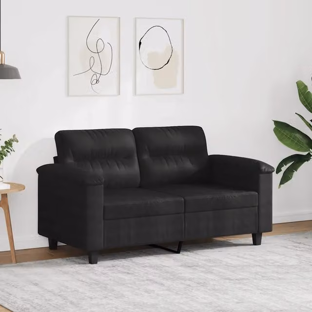 Divano a 2 Posti-Sofa 2 Posti Nero 120 cm in Tessuto Microfibra