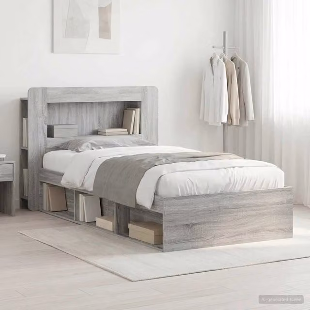 Letto con contenitore vidaXL in legno Sonoma grigio L 100 x P 200 cm