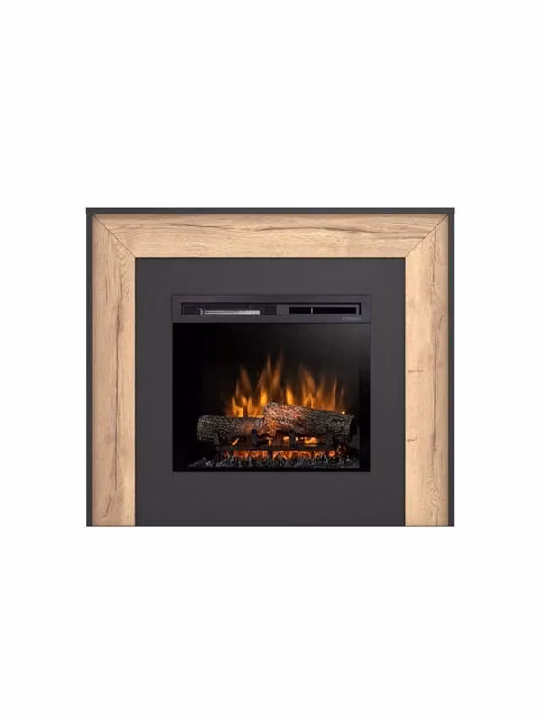 Camino Elettrico Riscaldante Autoportante con LED ZUNI, Colore Nero e Rovere Chiaro, L: 108,2 cm, P: 93,5 cm, H: 27,5 cm – 2