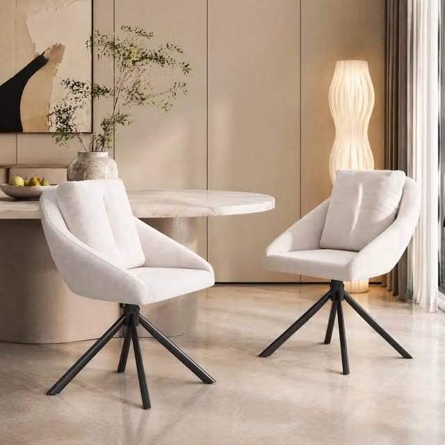 Set di 2 sedie da pranzo girevoli Mivray in velluto beige con struttura in metallo moderno – 1