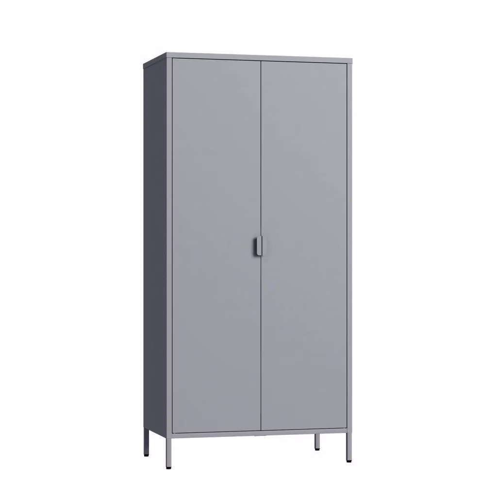 Armadio in acciaio Guradaroba Esteli en.casa con 2 ante, 2 barre appendiabiti e 4 ripiani, Grigio, H 170 x L 80 x P 45 cm – 2
