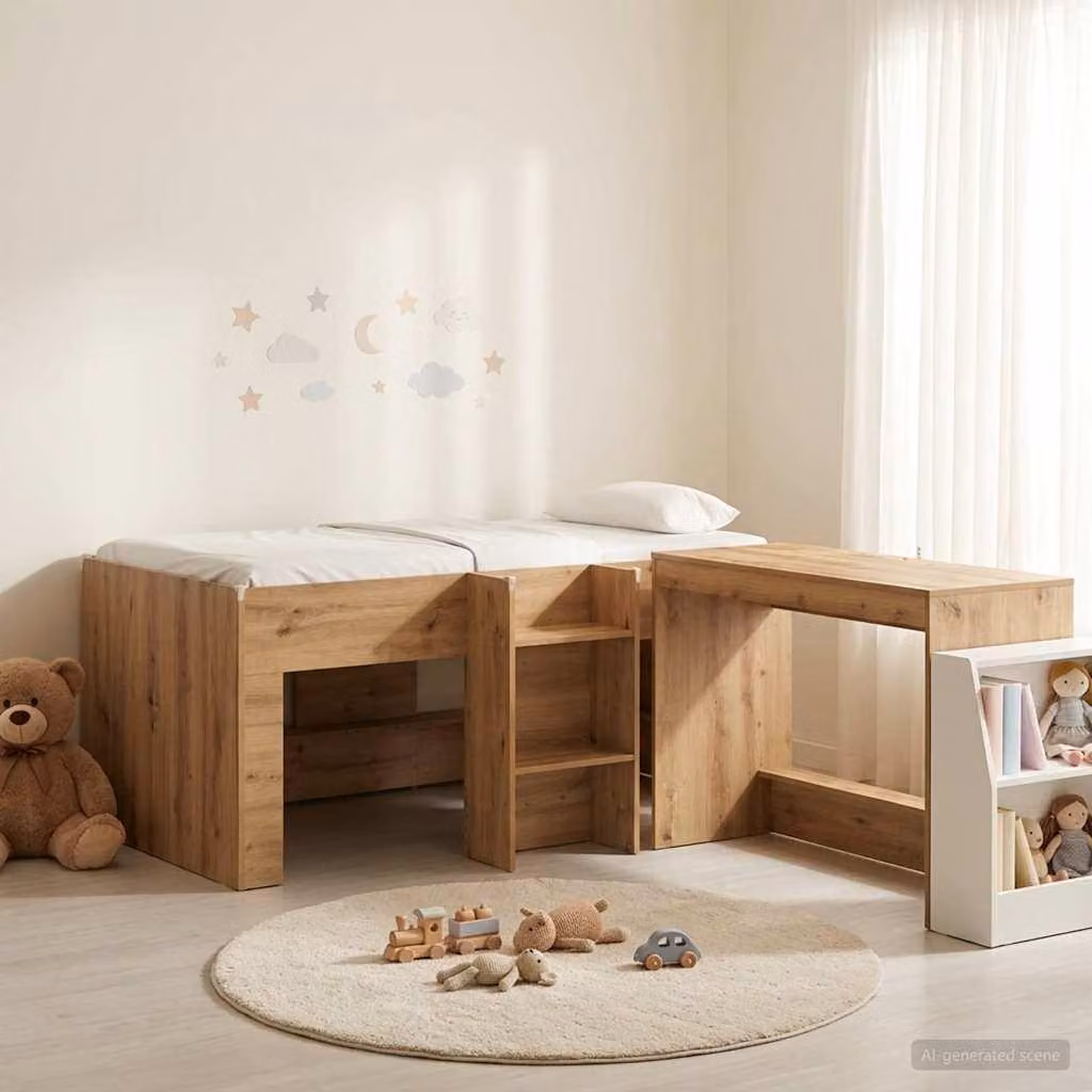 Maison Exclusive - Letto a soppalco con scrivania per bambini, 2 pezzi, finitura "Quercia Artigianale"