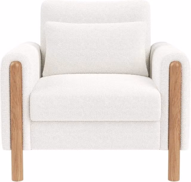 Poltrona lounge Chicfurn in tessuto bouclé bianco con braccioli e struttura in legno massello