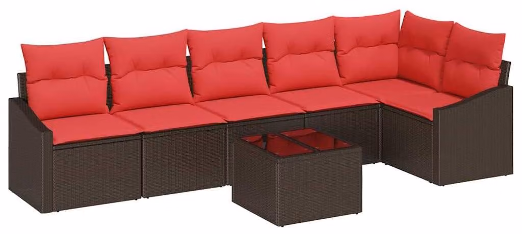 Set di divani da esterno, 7 pezzi, color marrone [materiale sintetico]: rattan sintetico