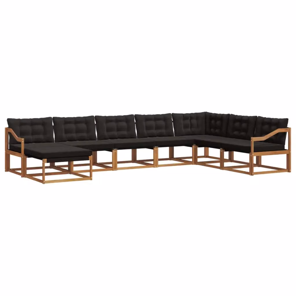 Set di divani da esterno a L vidaXL composto da 8 pezzi in legno di acacia con sedute in textilene e cuscini inclusi, colore marrone e nero – 2