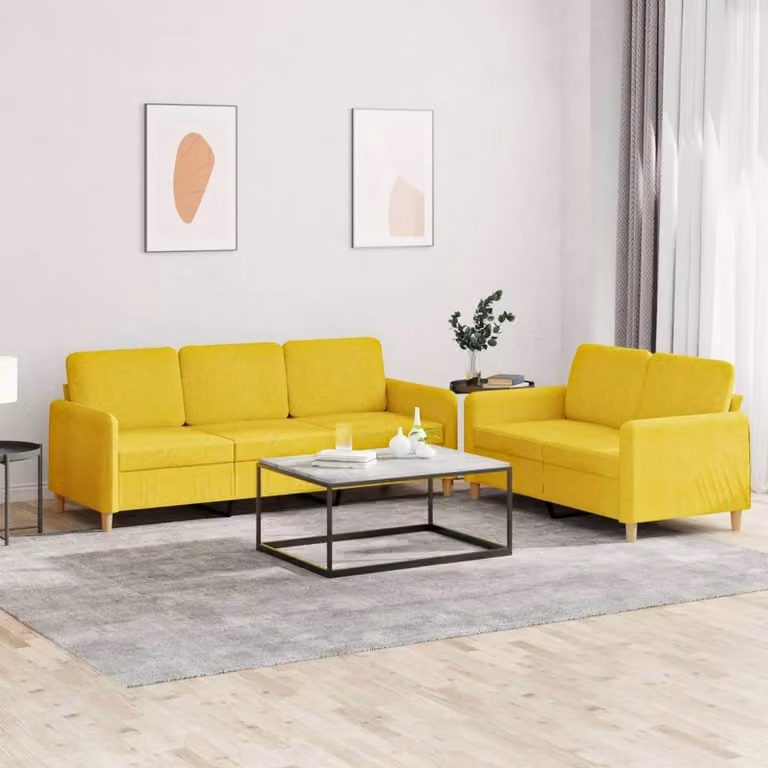 Maison Exclusive - Set divano a 2 posti con cuscini in tessuto giallo chiaro