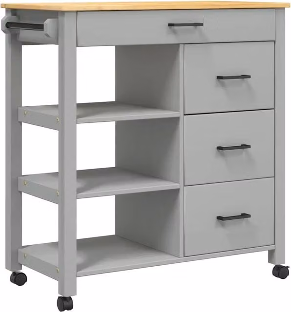 Carrello da Cucina MONZA 84x40x88,5 cm in Legno Massello di Pino CFW9956339