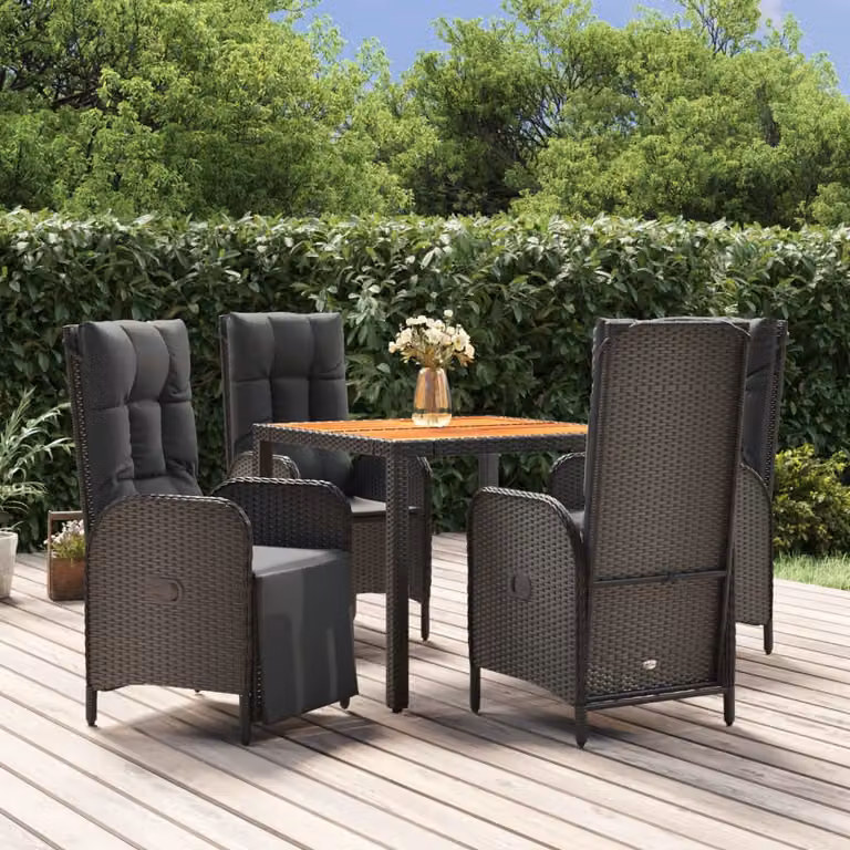 Set da pranzo da giardino vidaXL in polyrattan e legno di acacia nero con 5 pezzi