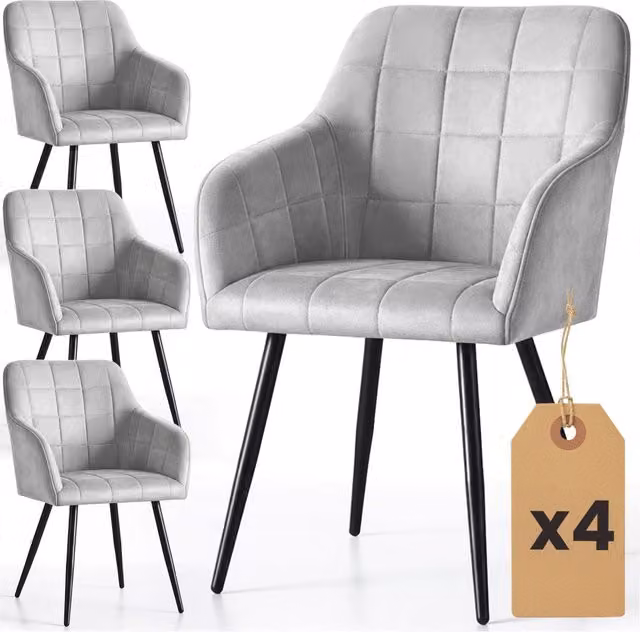 Set di 4 Sedie imbottite con cuciture quadrate LUXANO Grigio gambe nere