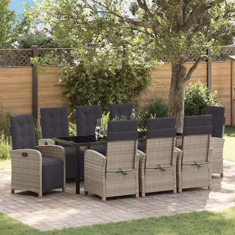 Maison Exclusive - Set da giardino per esterni, 9 pezzi, rattan sintetico color grigio chiaro