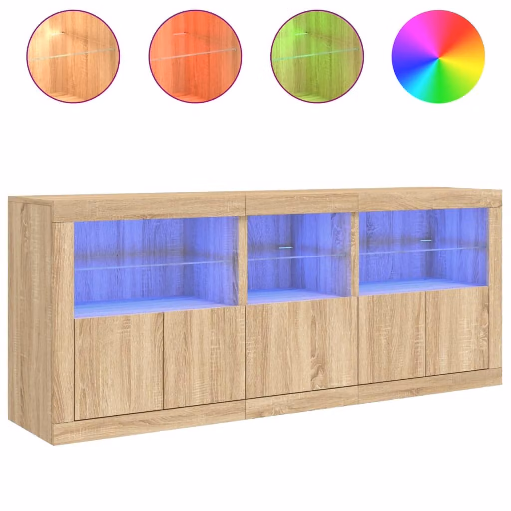 Credenza con Luci LED Rovere Sonoma 162x37x67 cm