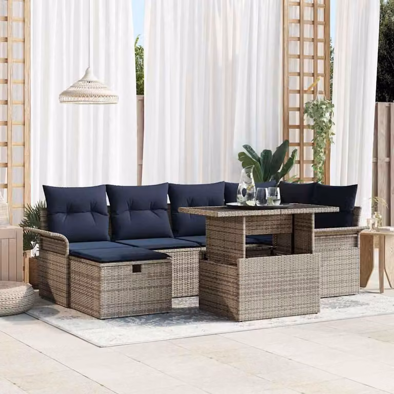 Maison Exclusive - Set da giardino composto da 7 pezzi, divano, colore grigio, realizzato in rattan sintetico