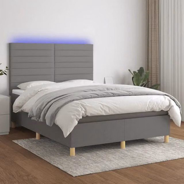Letto Ibrido con Materasso e Illuminazione LED vidaXL in Tessuto Grigio e Bianco L/P/H: 140 x 190 x 128 cm