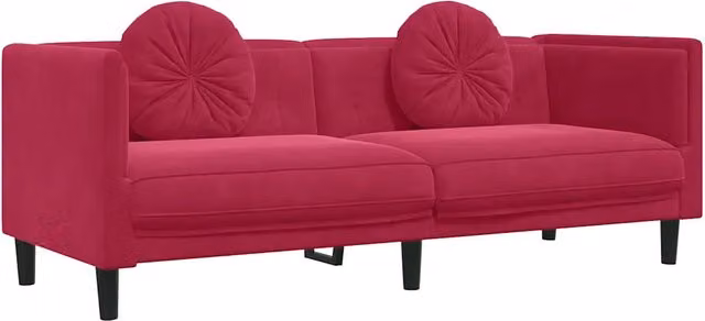 Divano | Divano da soggiorno | Sofa con Cuscini 3 Posti Rosso Vino in Velluto