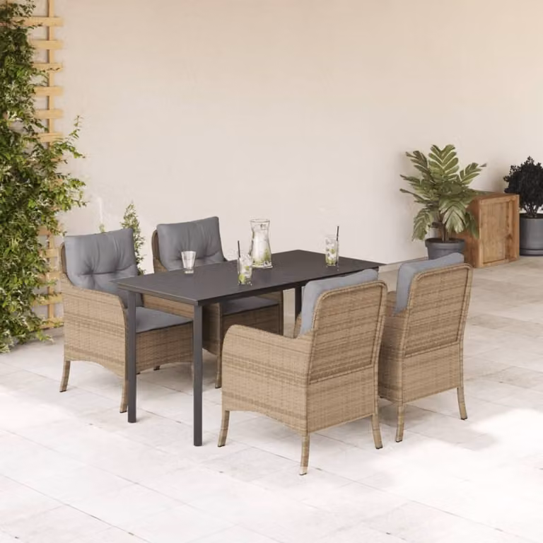 Maison Exclusive - Set da Pranzo da Giardino 5 pz con Cuscini Beige in Polyrattan