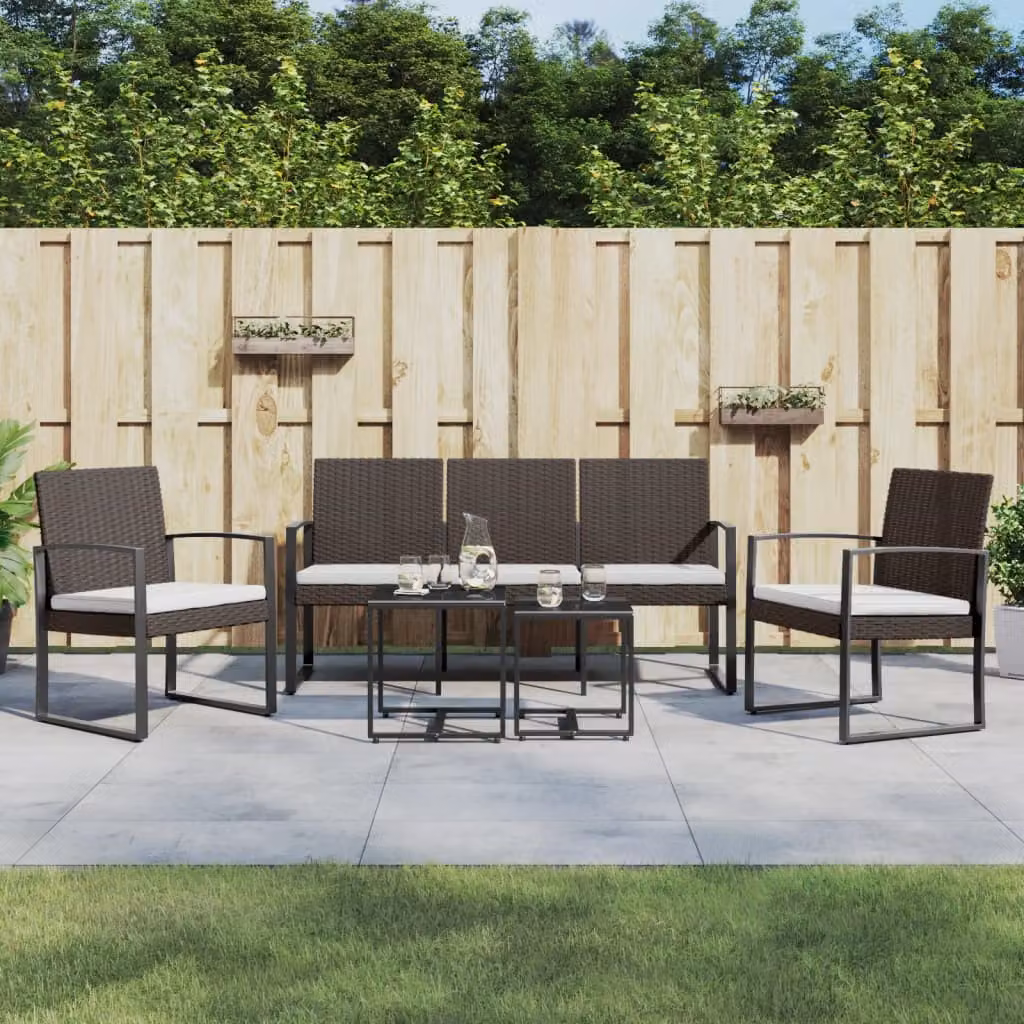 Set da pranzo da giardino moderno vidaXL con tavolo rettangolare in vetro e sedie in rattan, colori disponibili: marrone, antracite, nero o bianco, L: 152,5 cm, P: 77,5 cm, H: 71 cm