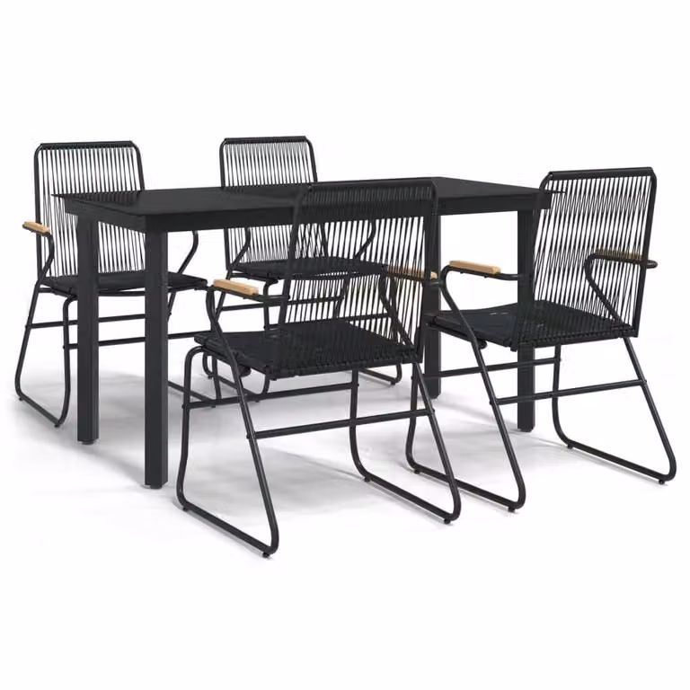 Set da Pranzo da Giardino 5 pz Nero in Rattan PVC