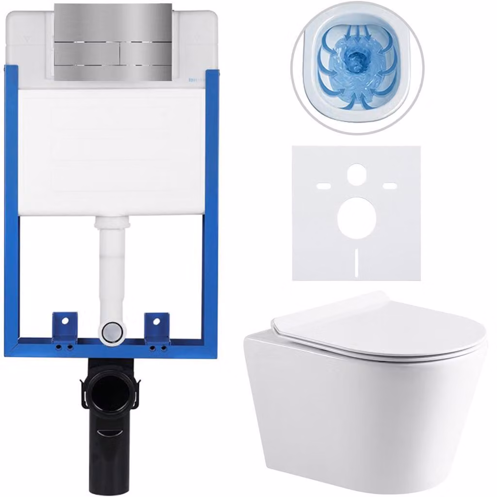 CERANO - Set completo per WC da incasso Lite/Norbi - bianco lucido - pulsante per WC Line, acciaio inossidabile - da incasso - 48,5 x 36,5 cm