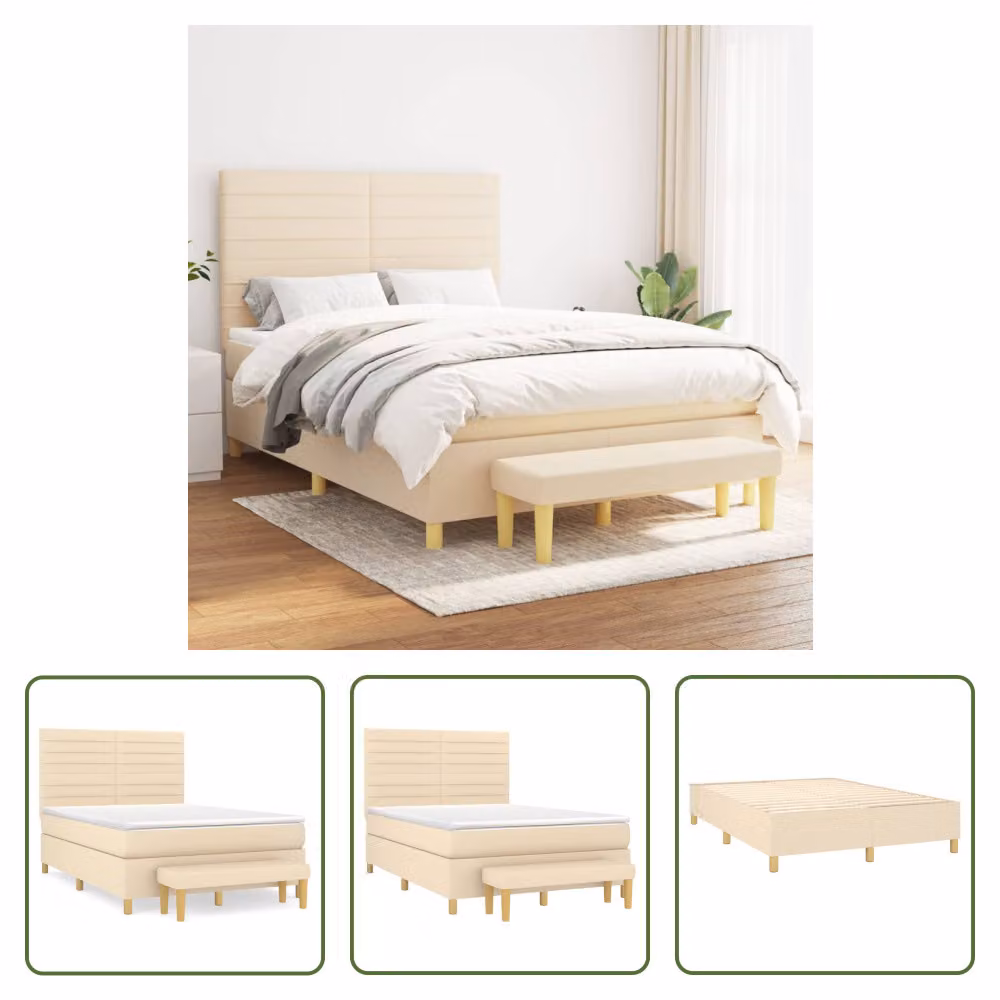 The Living Store Letto a molle con materasso crema 140x190 cm in tessuto