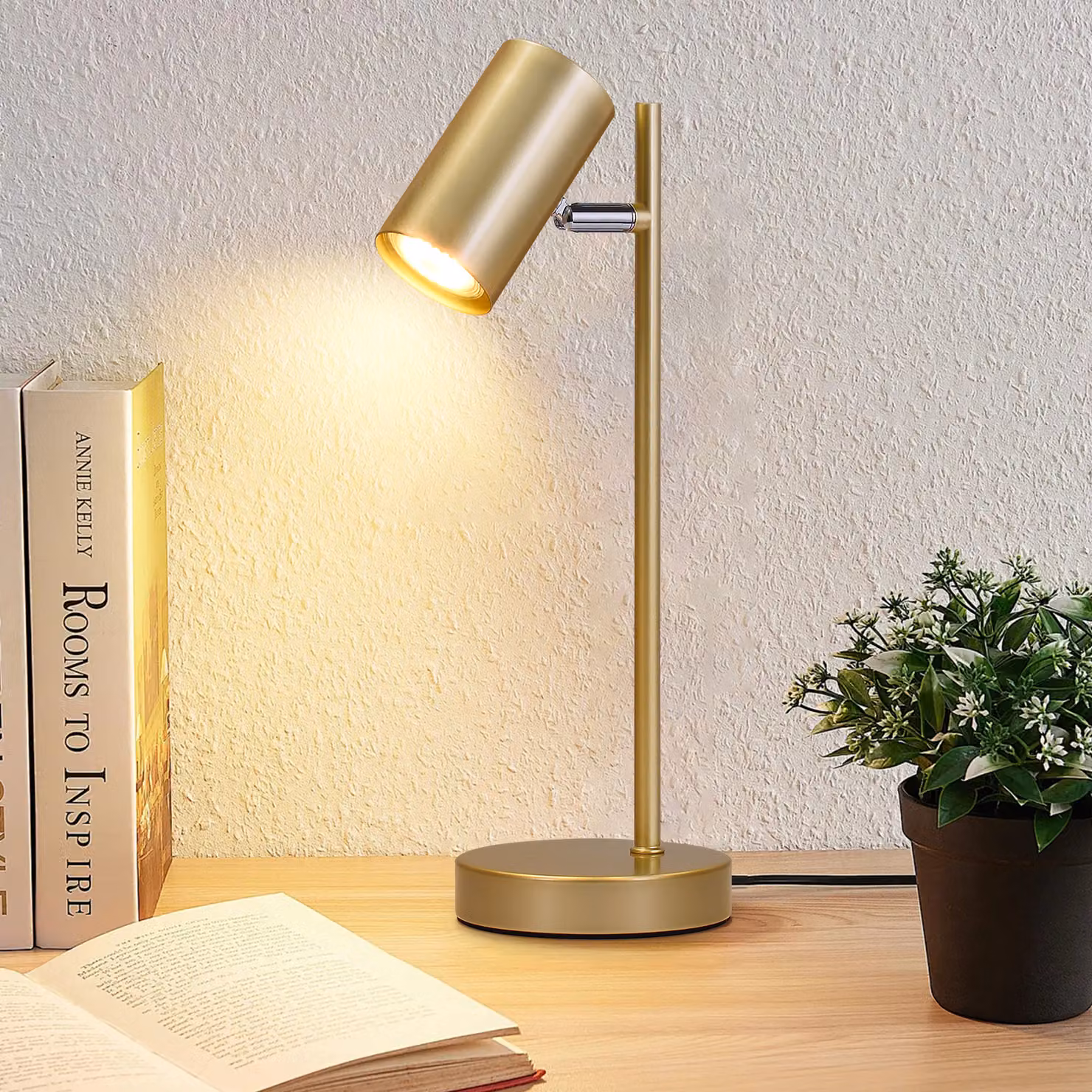 ZMH lampada da comodino soggiorno lampada da tavolo oro - orientabile 350° GU10 lampada da tavolo oro camera da letto luce notturna in metallo lampada da scrivania con interruttore a cavo per comodino ufficio studio