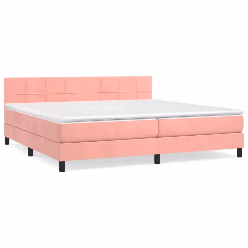 Letto Ibrido vidaXL con Giroletto a Molle e Materasso in Velluto Rosa e Bianco L/P/H: 200 x 200 x 203 cm – 2