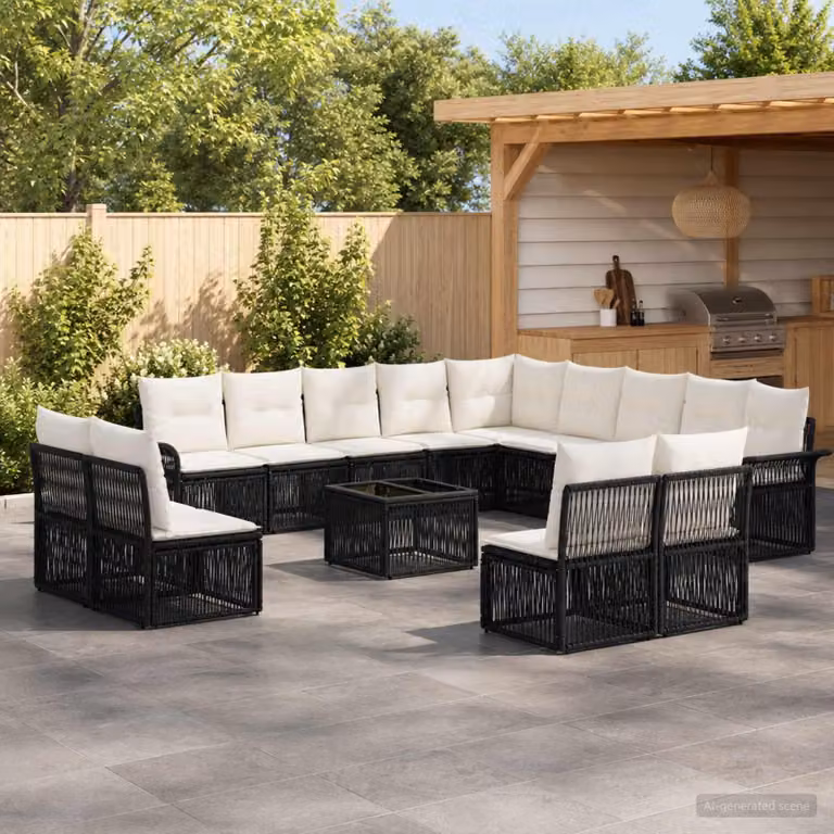 Maison Exclusive - Set da giardino composto da 14 pezzi, divano in rattan sintetico nero