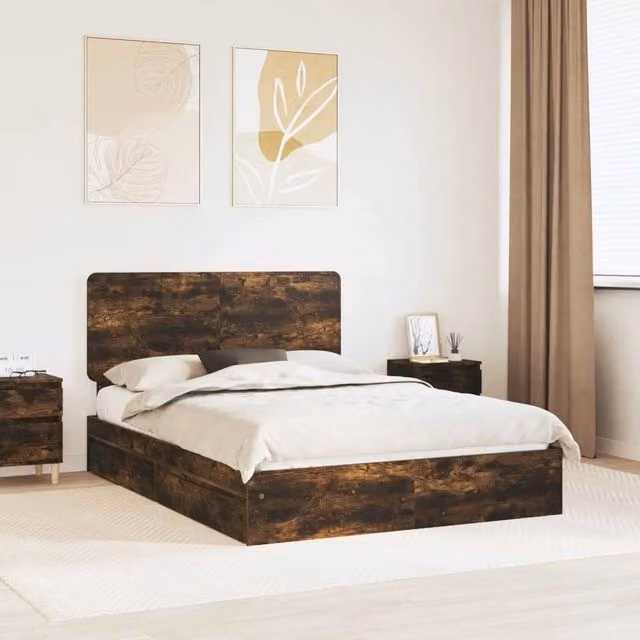Letto con Contenitore con cassetto Rovere fumé 160 x 200 cm 3412669