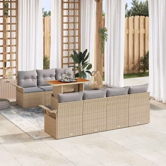 Set Divano da Giardino 8 pz Beige Poly Rattan 3358030