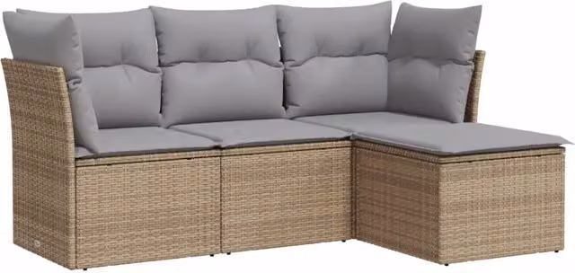Set Divano da Giardino 4 pz | Set Salotto da Giardino con Cuscini Beige in Polyrattan