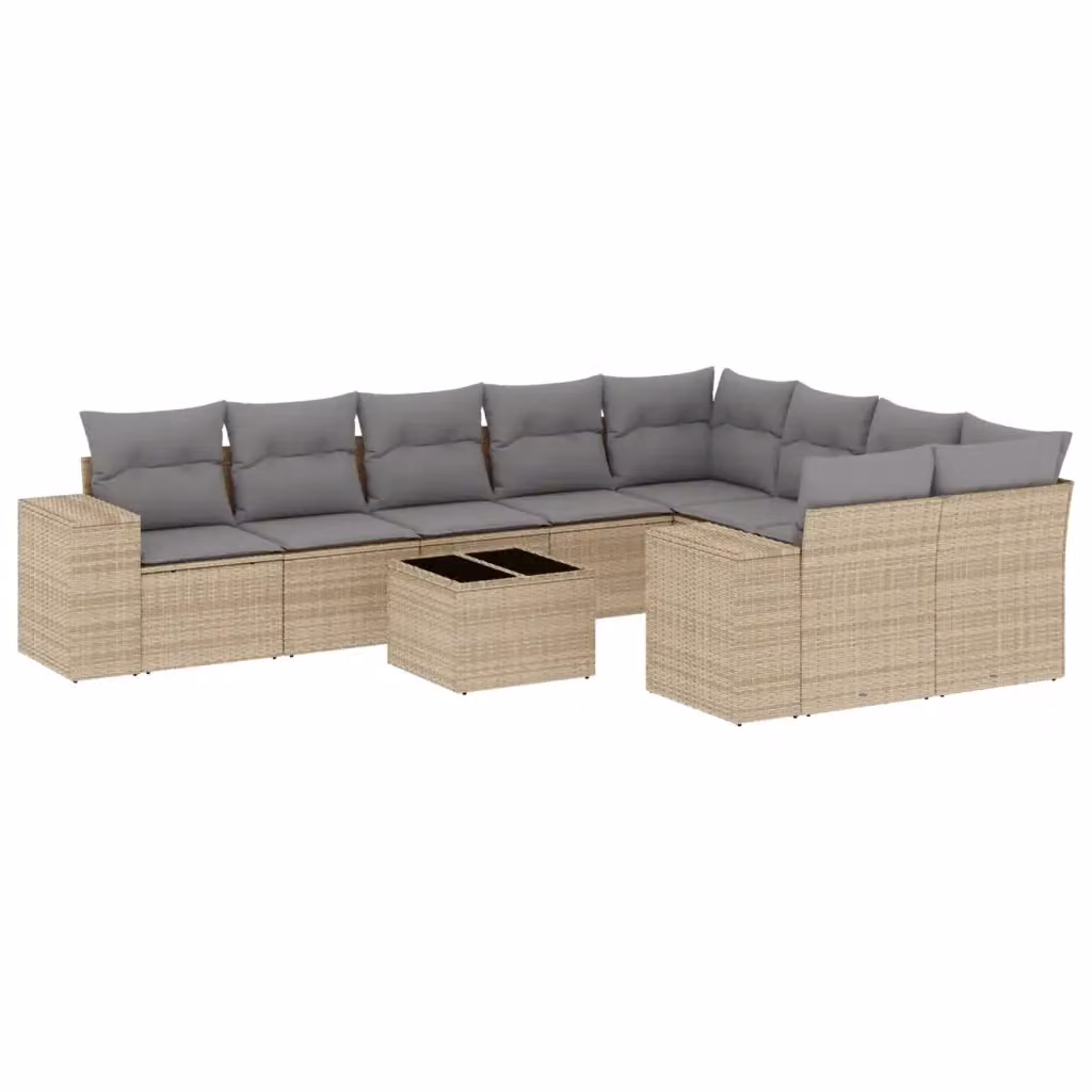 vidaXL Set Divano da Giardino 10 pz a Forma a L con Cuscini Beige e Tavolino, Polyrattan e Acciaio Verniciato a Polvere – 2