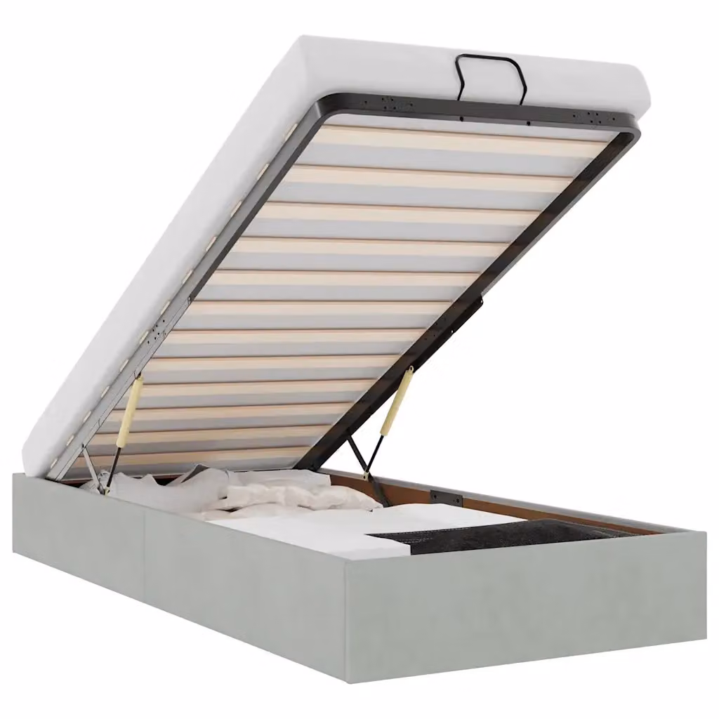Struttura Letto con Contenitore a Sollevamento vidaXL in Velluto Grigio L: 100 cm, P: 200 cm, H: 203 cm – 2