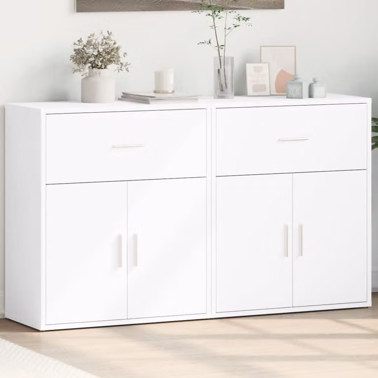 Set di 2 credenze bianche vidaXL in legno multistrato e MDF per sala da pranzo, modello moderno a parete, L 60 cm x P 31 cm x H 70 cm