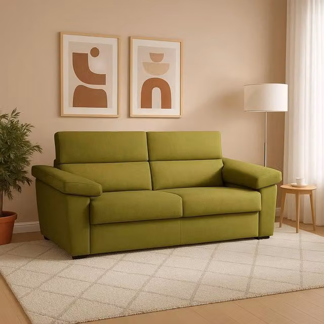 Divano Giffone a 3 posti Made in Italy con rivestimento sfoderabile in tessuto verde L: 225 cm, P: 95 cm, H: 100 cm – 1
