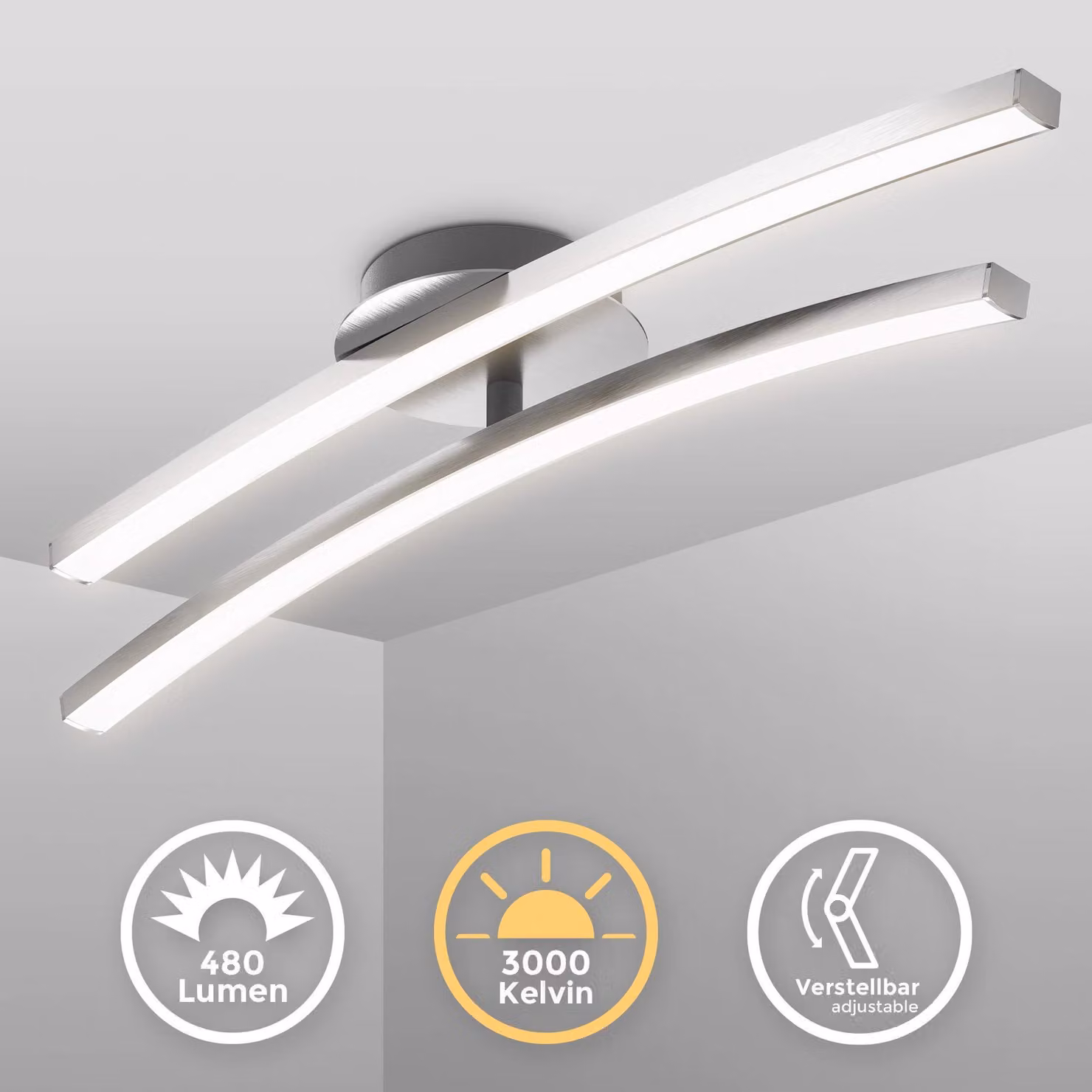 B.K.Licht I Plafoniera a 2 fiamme da 12W I orientabile I 3000K bianco caldo I alluminio spazzolato I 960 lumen