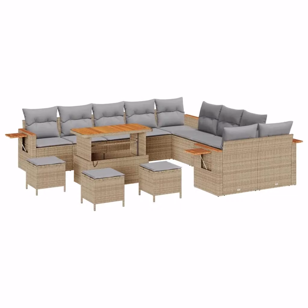 Set Divano da Giardino a Forma di U vidaXL in Polyrattan Beige con 14 Pezzi e Cuscini Inclusi – 2