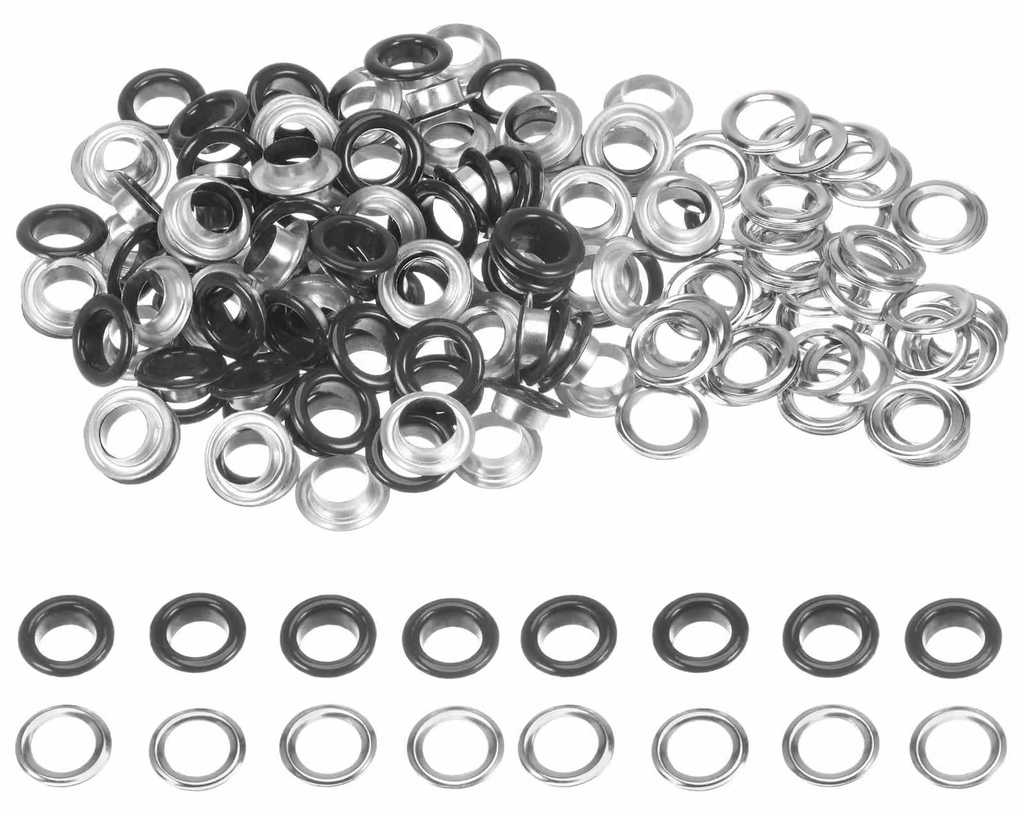 100 occhielli metallici rotondi da 10 mm con rondelle, colore nero