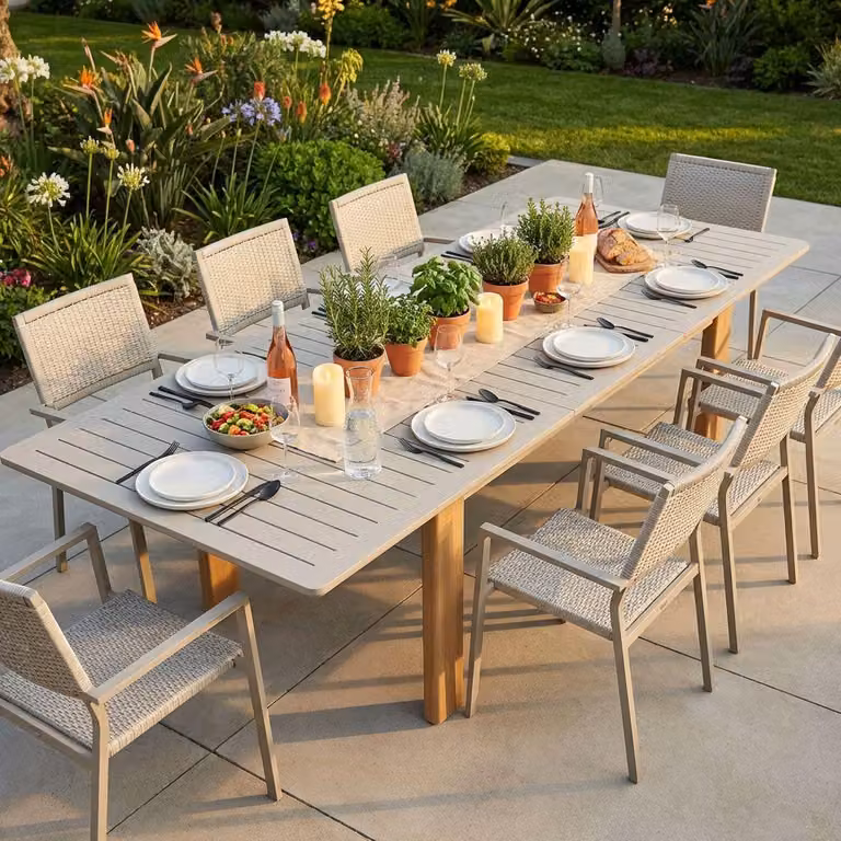 Milani Home - tavolo da giardino allungabile, alluminio, 10 posti, grigio sabbia e marrone chiaro, piano 233 x 296 cm