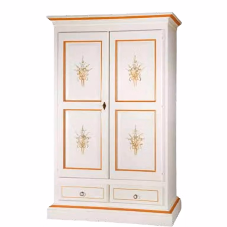 Armadio 2 porte in legno stile shabby chic bianco con decori floreali arancioni Mobili 2G L/P/H: 125 x 61 x 200 cm