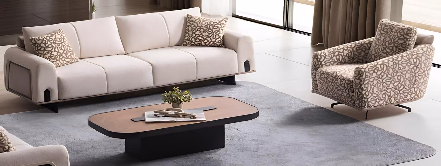 Elegantes 3-Sitzer-Sofa mit passendem Sessel im modernen Design