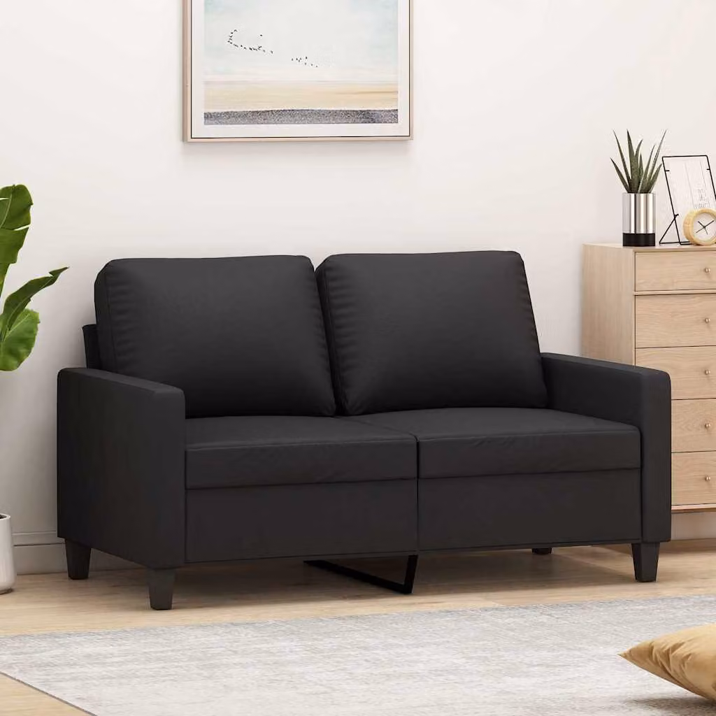 Divano a 2 posti moderno vidaXL in similpelle nera con struttura in metallo per il tuo soggiorno L: 138 cm, P: 80 cm, H: 77 cm
