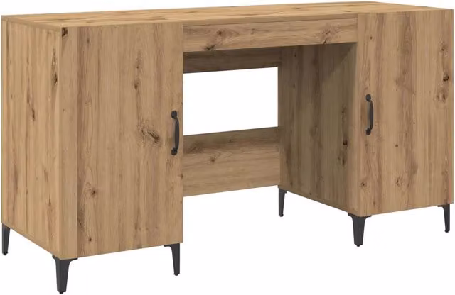 Scrivania da ufficio minimalista in legno e metallo colore rovere e nero L/P/H: 140 x 50 x 75 cm – 1