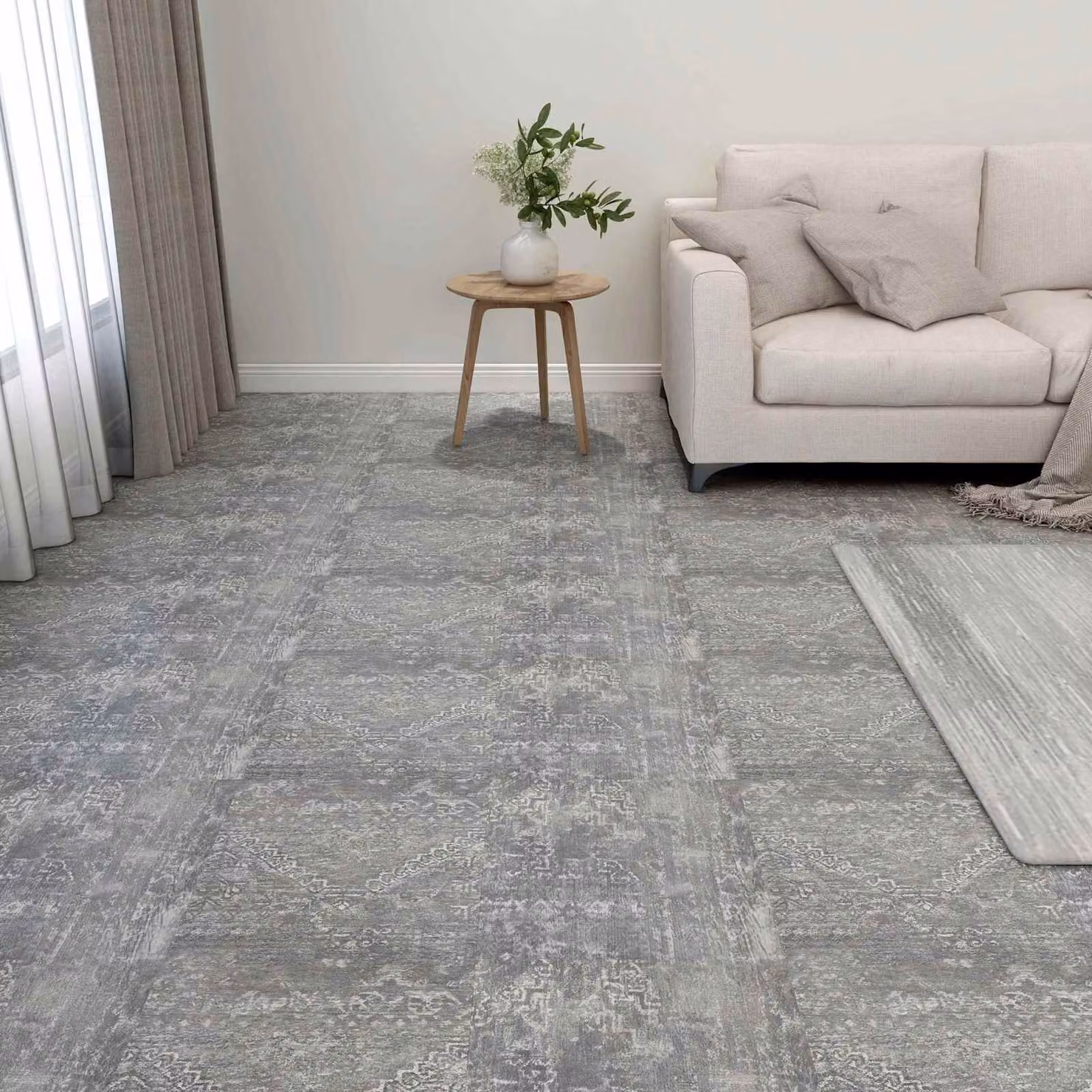 Tavole per pavimenti adesive vidaXL in PVC effetto pietra, Grigio, 5,11 m² (55 pezzi)